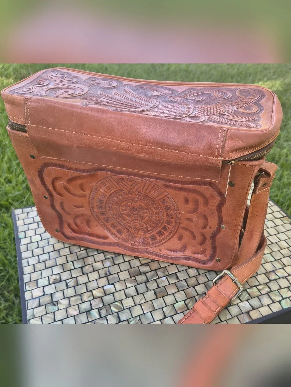 Hand-Tooled Brown Leather Camera Bag, Vintage 50s, Never Used, Mint Vintage